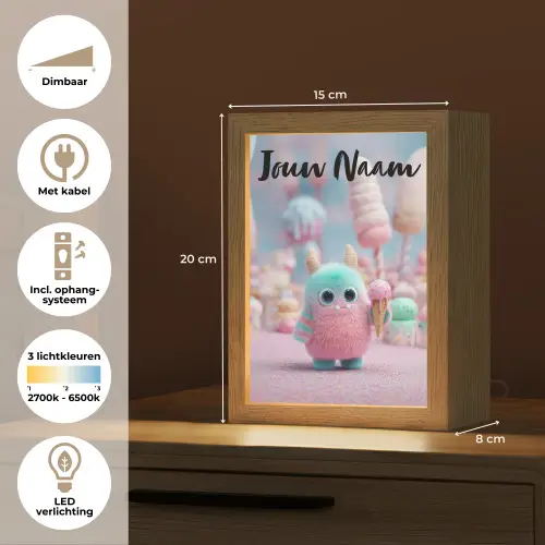 Monster - Pastel - Roze - Snoep Light Box met kabel (Kinderlampje) klein -USP_NL