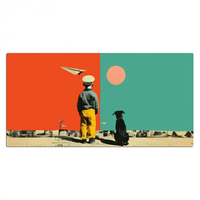 Retro - Jongen - Hond - Rood - Groen Muismat XXL klein -3d_leeg