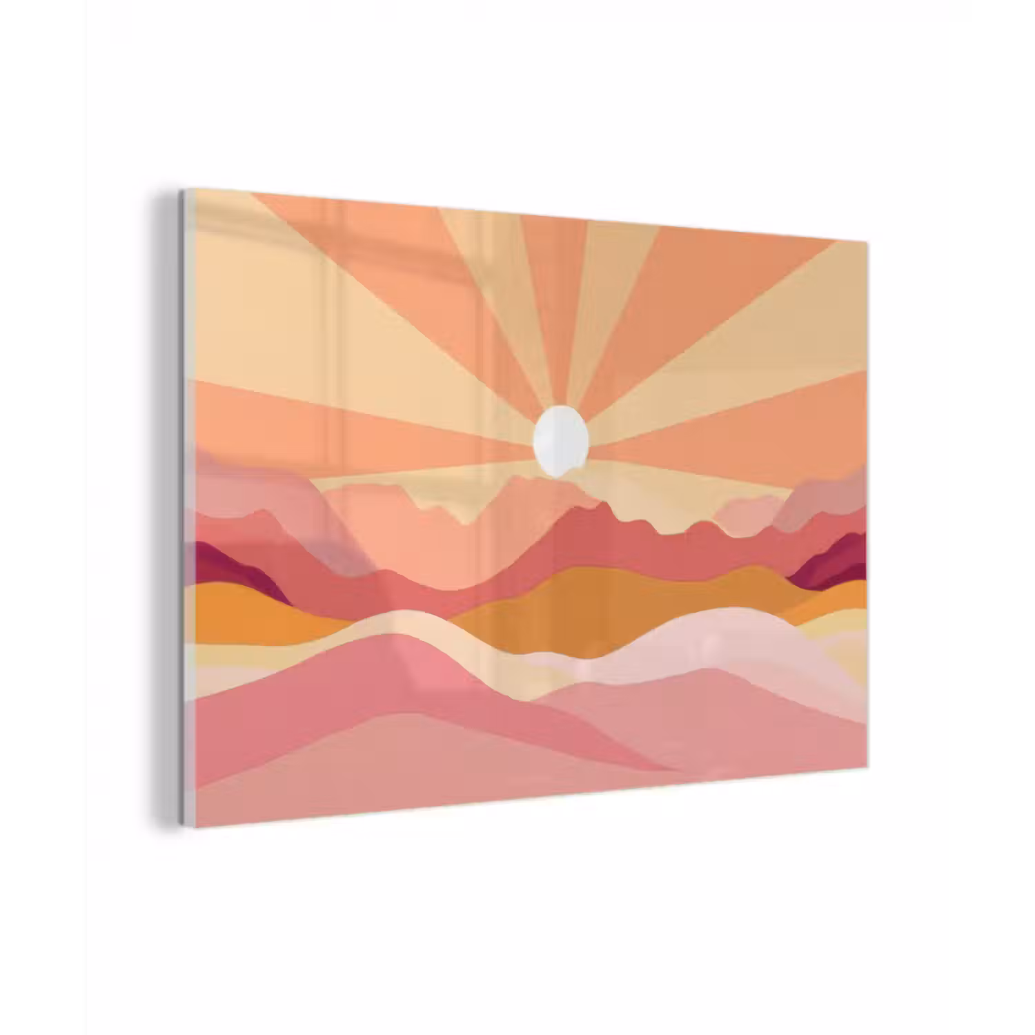 Glasbild - Berge - Abstrakt - Sonnenstrahlen - Rosa