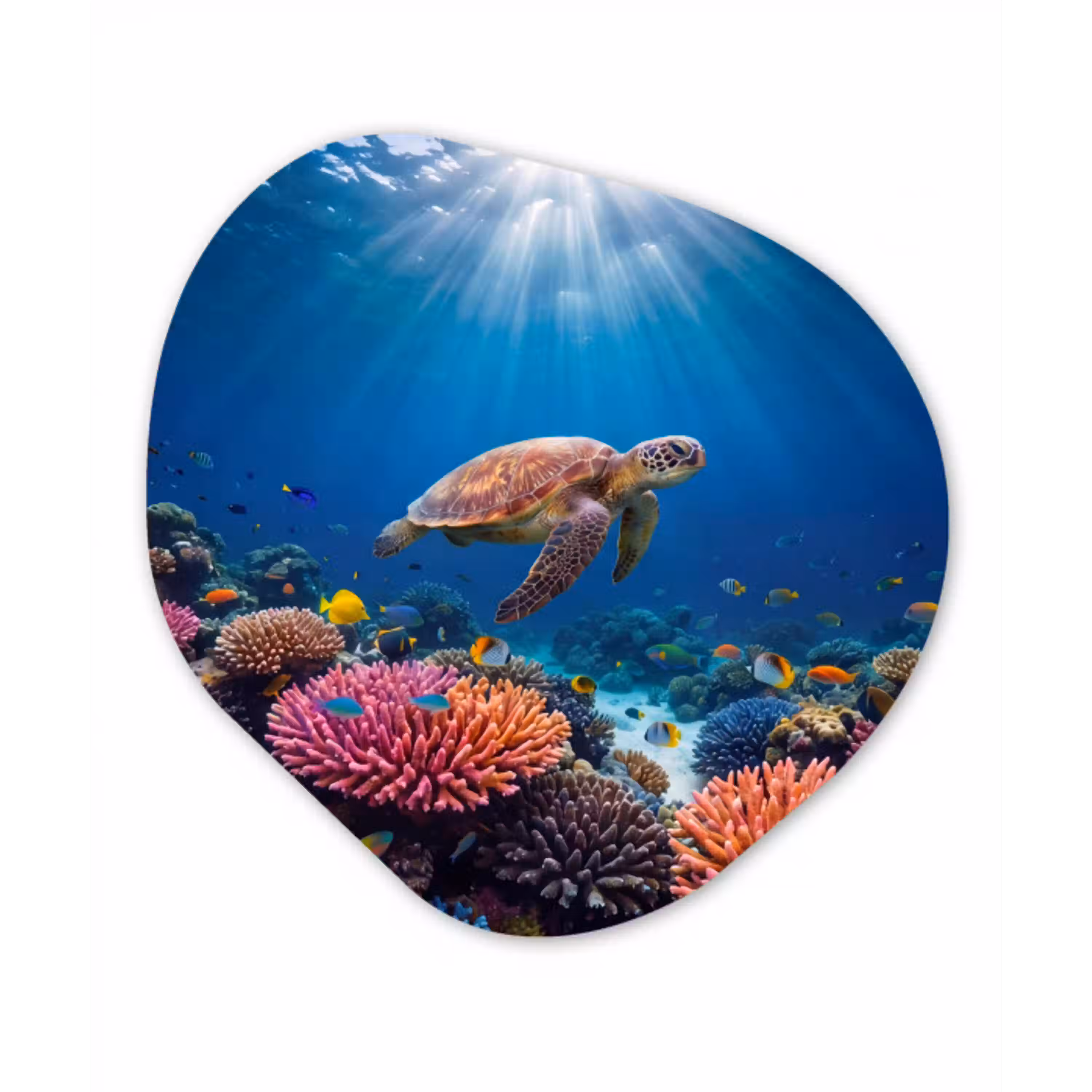 Schildpad - Koraalrif - Oceaan - Dieren - Blauw Wandcirkel Organisch Forex 3mm klein -3d