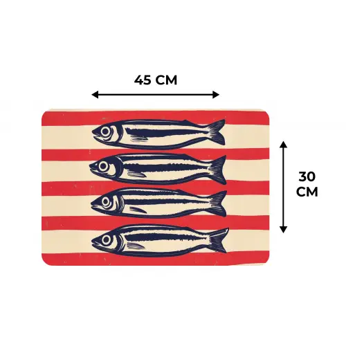 Sardines - Rood en beige strepen Placemat vinyl groot -specs