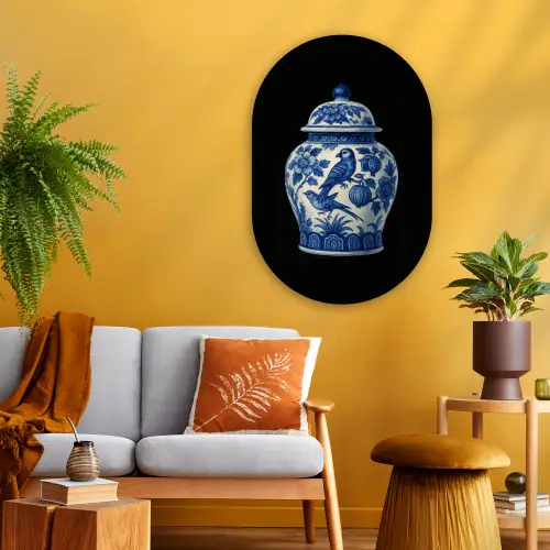 Pot - Delfts Blauw - Bloemen Wandcirkel Ovaal Glas middel -sfeer4