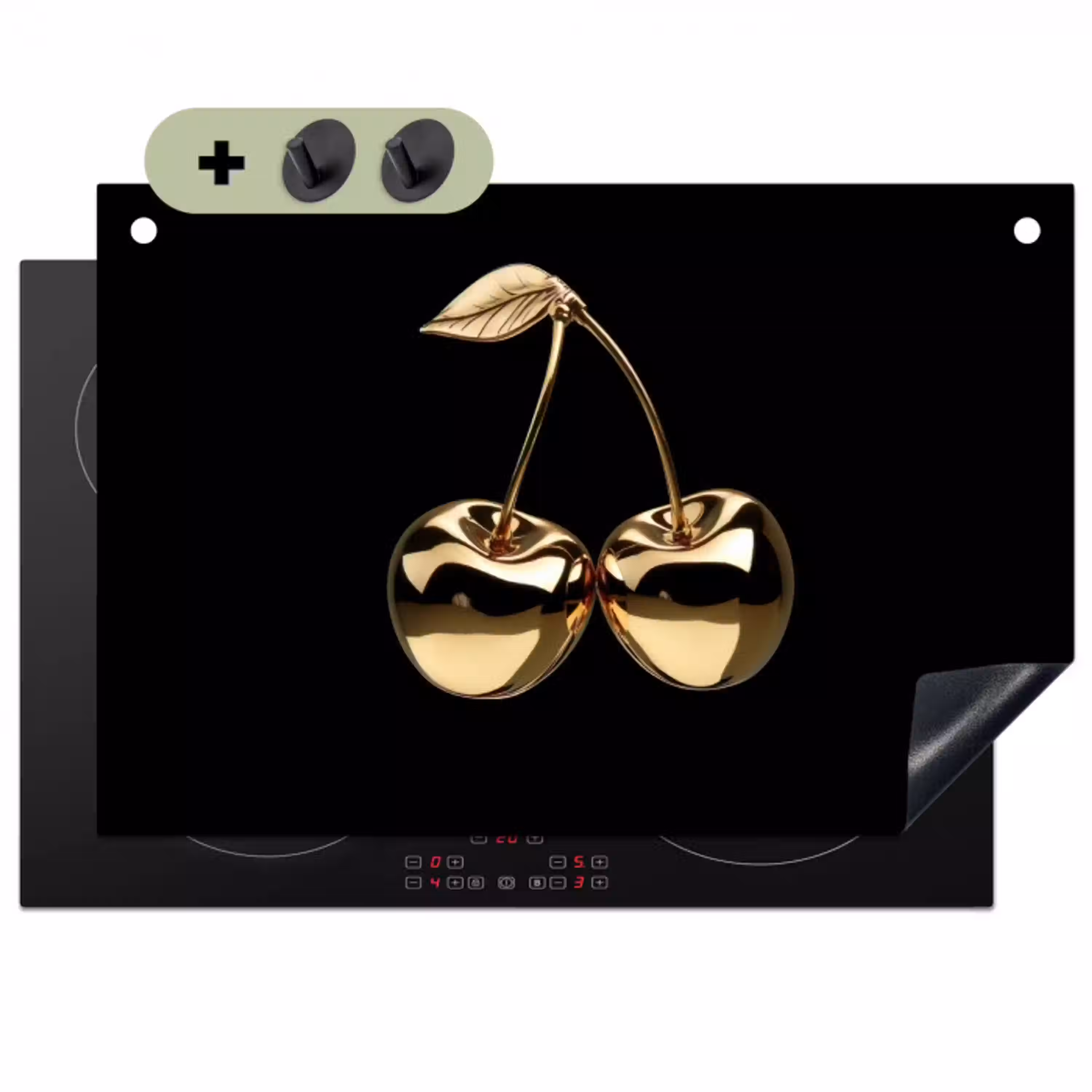 Kersen - Zwart - Goud - Chrome Inductie beschemer met haakjes klein -3d