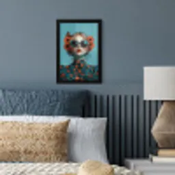 Vrouw - Blauw - Vlinder - Bloemen - Aesthetic fotolijst zwart zonder passe partout klein -sfeer3