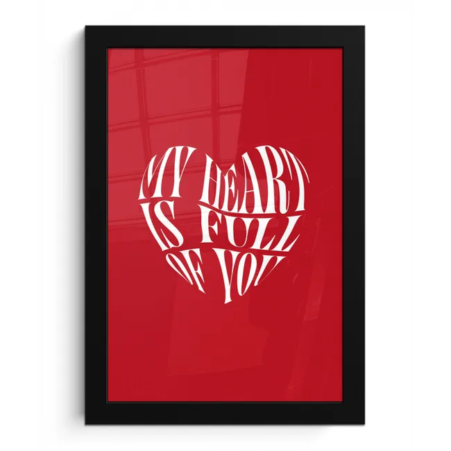 Rood - Hart- Tekst - Valentijn fotolijst zwart zonder passe partout klein -3d