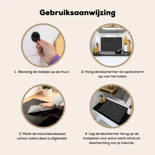 Donkergrijs - Asfaltstructuur - Ruw Inductie beschemer met haakjes klein 777 -ky-gebruik-nl