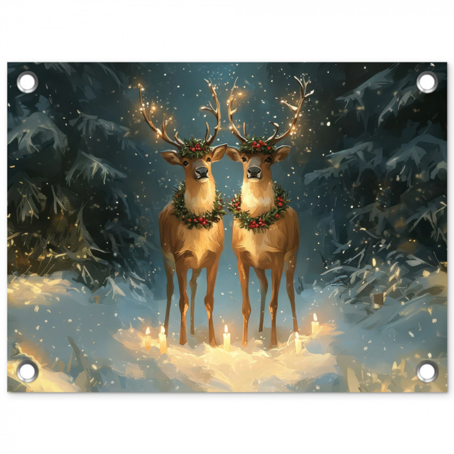 Dennensprookje - Rendier - Nacht tuinposter los doek klein -3d