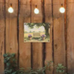 Houten bankje - Bloempotten - Landschap tuinposter los doek klein -sfeer1