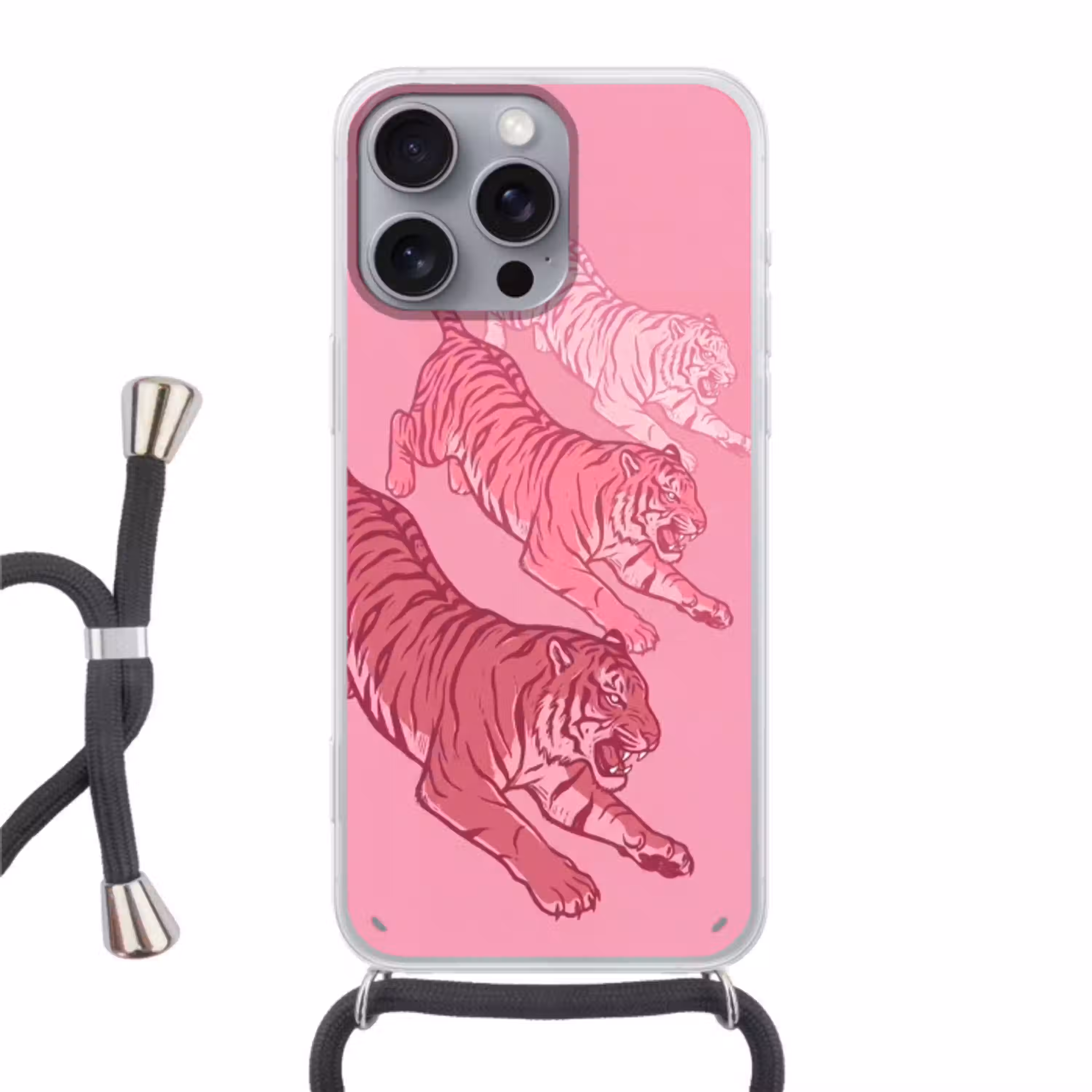 Kat - Springend - Dieren - Roze - Modern Hoesje iPhone 16 Pro Max met koord klein -3d
