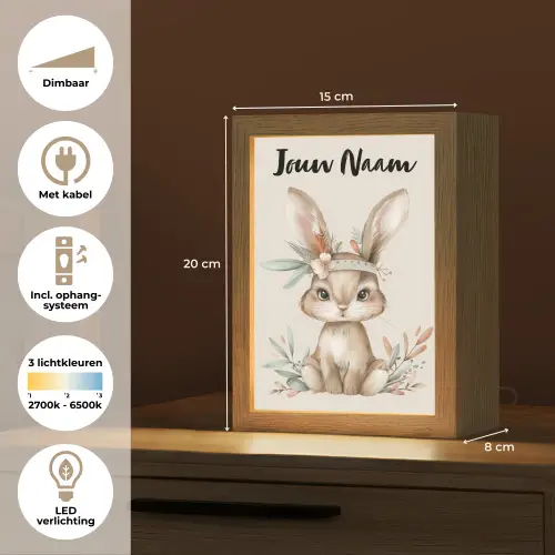 Haas - Dier - Bohemian - Pastel kleuren Light Box met kabel (Kinderlampje) klein -USP_NL