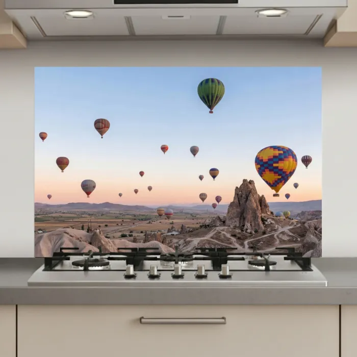 Luchtballonnen - Rotsen - Zonsopgang keuken achterwand spatscherm klein -3d_website