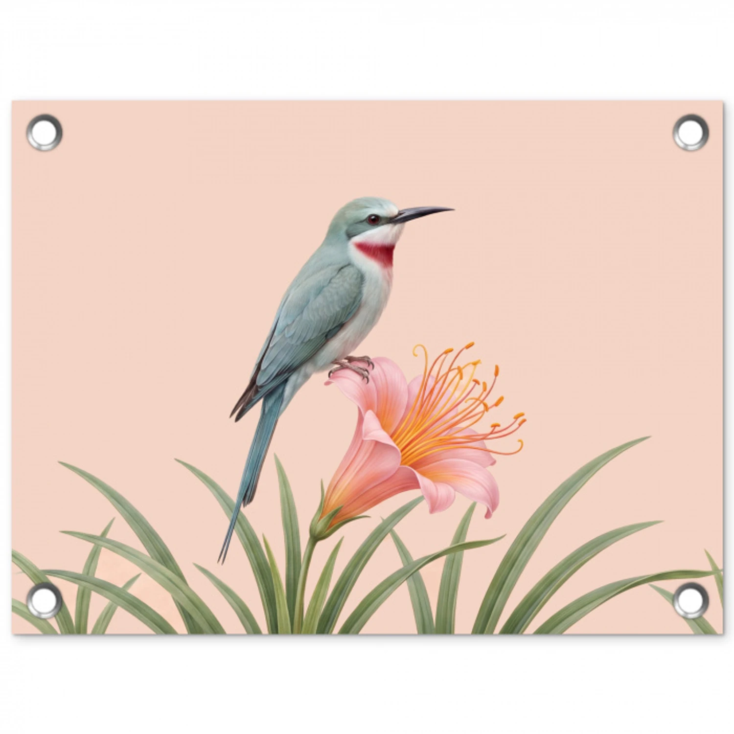 Vogel - Bloem - Natuur - Roze tuinposter los doek klein -3d