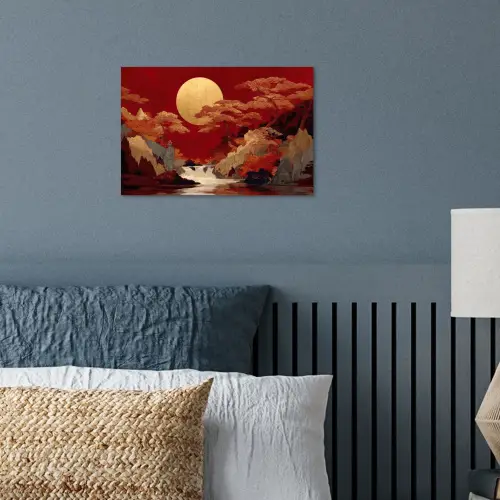 Volle maan - Landschap - Waterval poster papier klein -sfeer2
