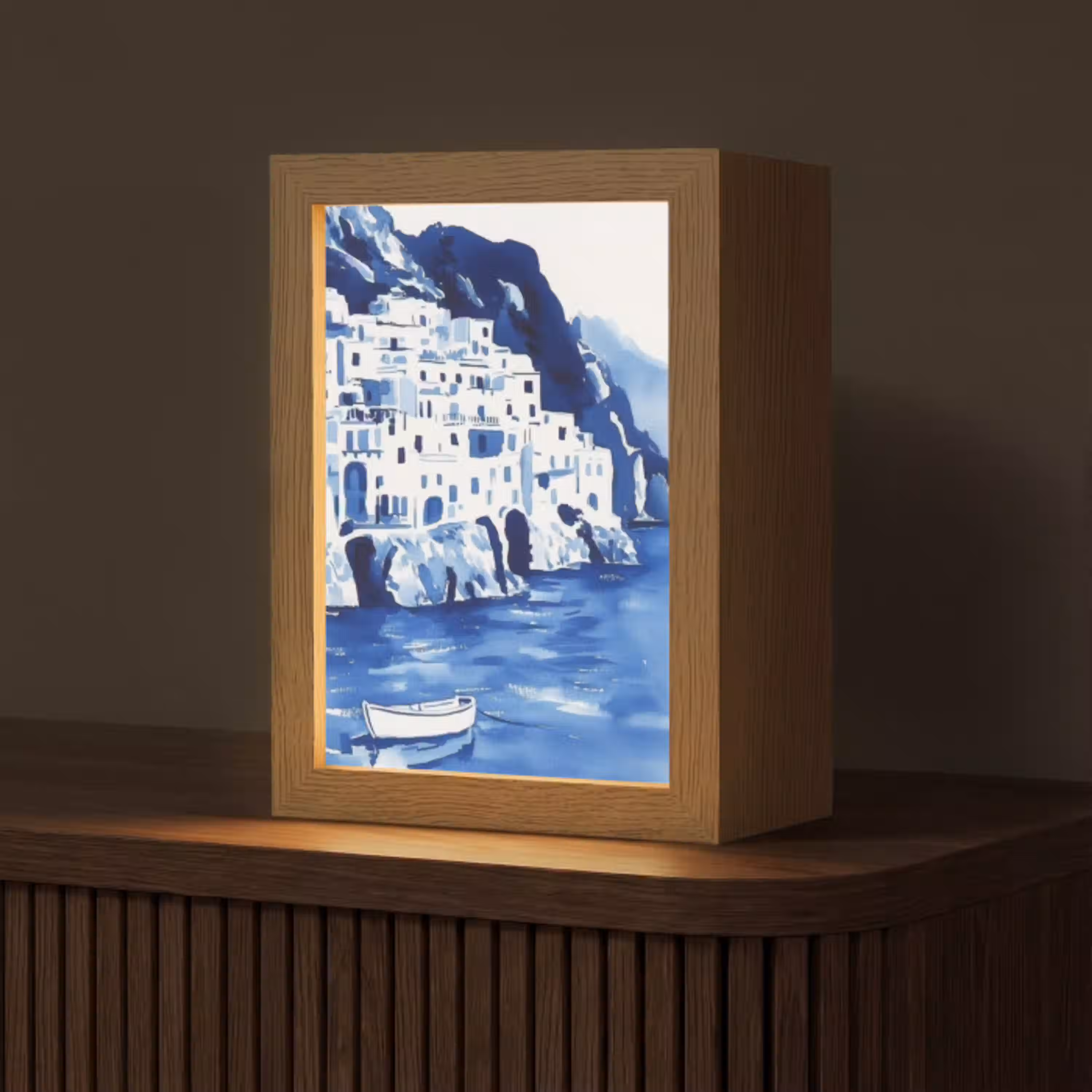 Dorp - Rotswand - Roeiboot - Water Light Box met kabel (Tafellamp) klein -z3d_website