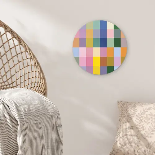 Blokken - Vierkant - Patroon - Gekleurd Wandcirkel kunststof plaat 5mm dik klein -sfeer5