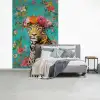 Luipaard - Bloemen - Kroon fotobehang vinyl groot -slaapkamer
