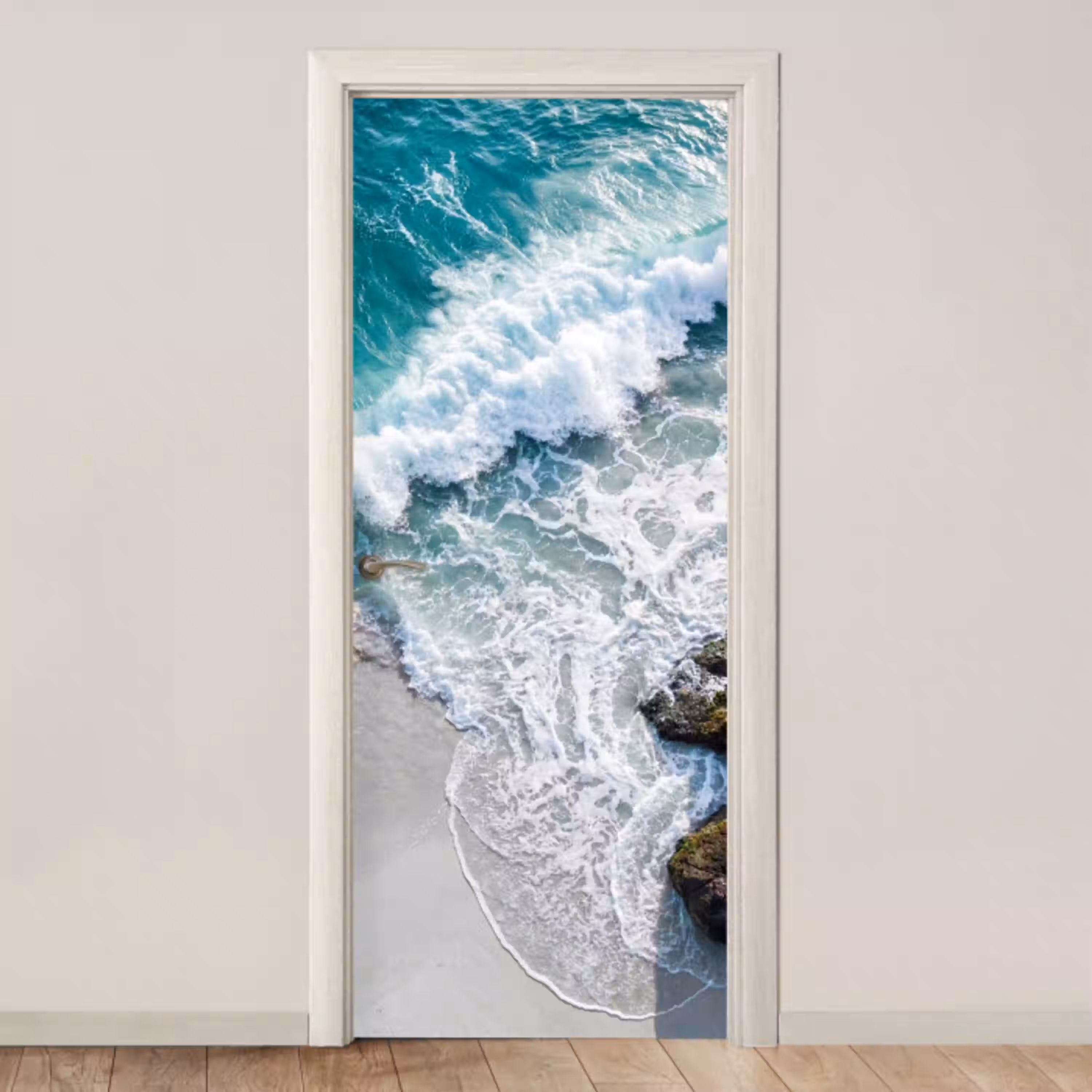 Zee - Golf - Strand - Natuur - Blauw deurposter klein -3d_beige