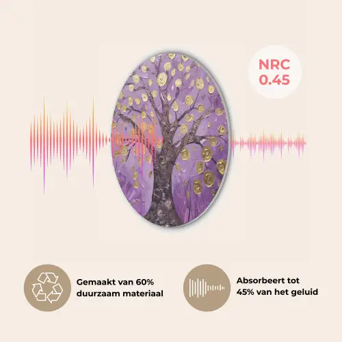 Levensboom - Boom - Paars - Goud - Modern Akoestische PET Vilt - Rond klein -USP_NL