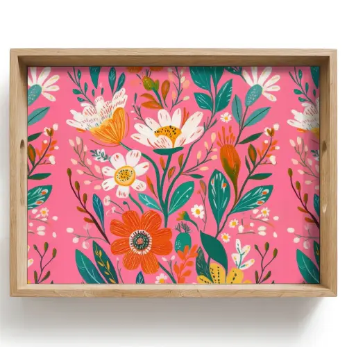 Roze - Bloemen - Wit - Oranje Dienblad Rechthoek middel -z3d_shopping