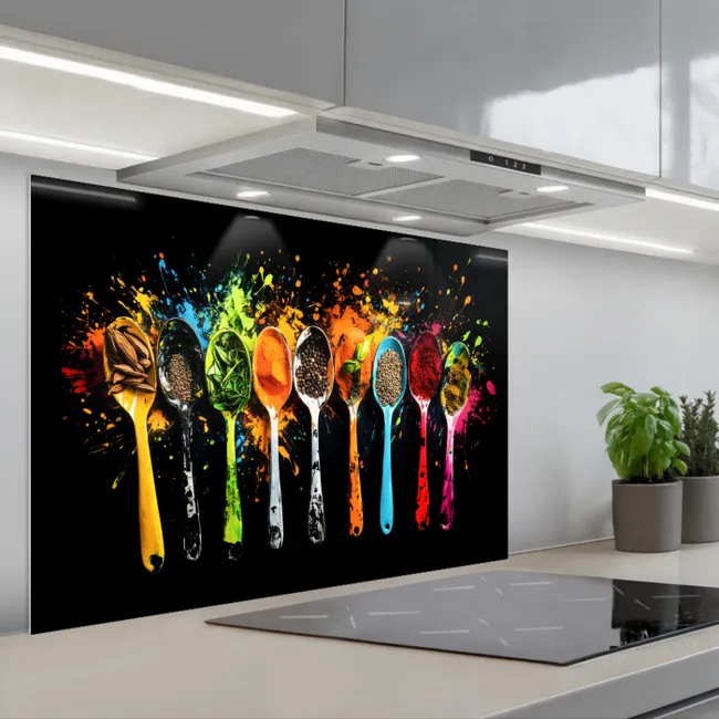 Fond de hotte - Cuillères - Épices - Moderne - Graffiti - Peinture - Coloré