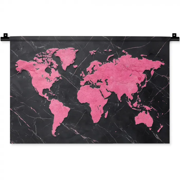 Wereldkaart - Roze - Marmer Wandkleed katoen klein -zz3d