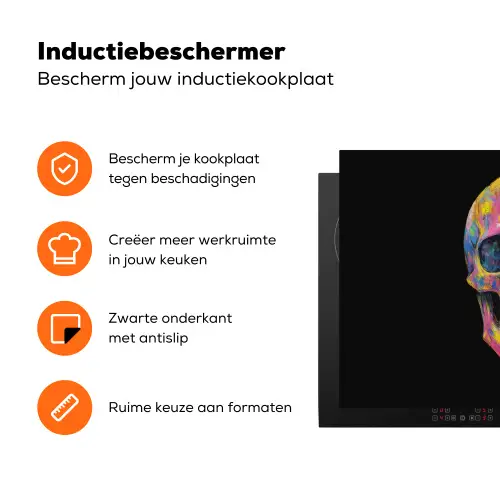 Penseelstreken - Schedel - Kleurrijk - Abstract Inductie beschermer vinyl 3mm klein -zzzzzzz-td-ups