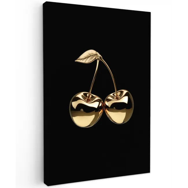 Kersen - Zwart - Goud - Chrome Tuinposter op houten frame 2 cm dik klein -3d