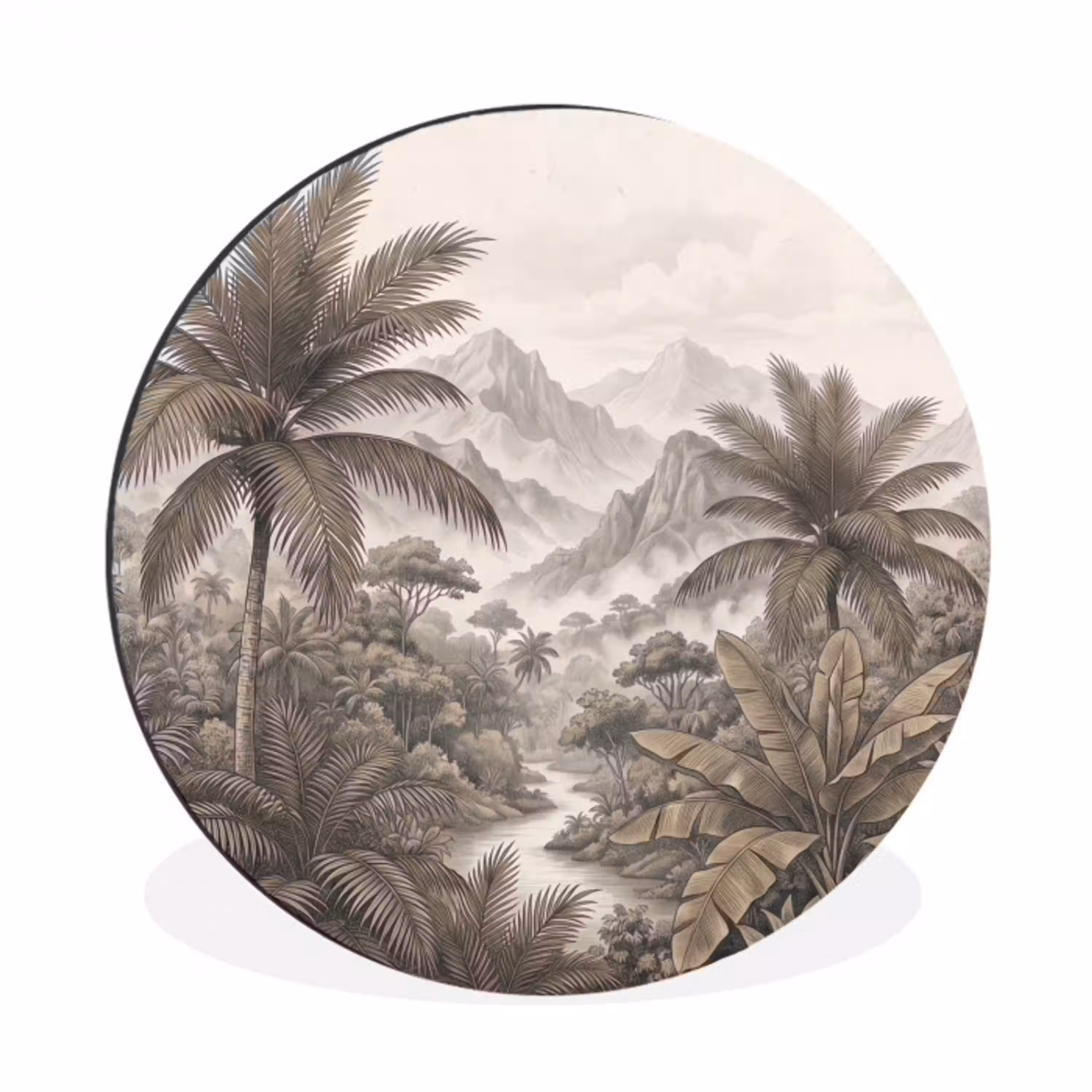 Natuur - Bergen - Rivier - Tropisch - Vintage Wandcirkel aluminium klein -3d