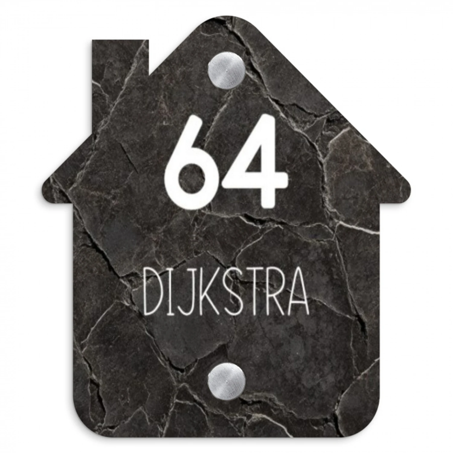 Gebarsten steen - Modern Naambord Huisje klein -3d