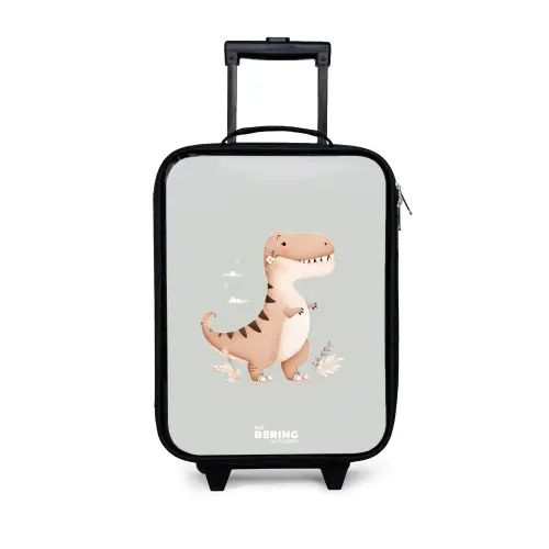 Dino in beige en grijze kleuren Kinderkoffer - Zwart klein -3d