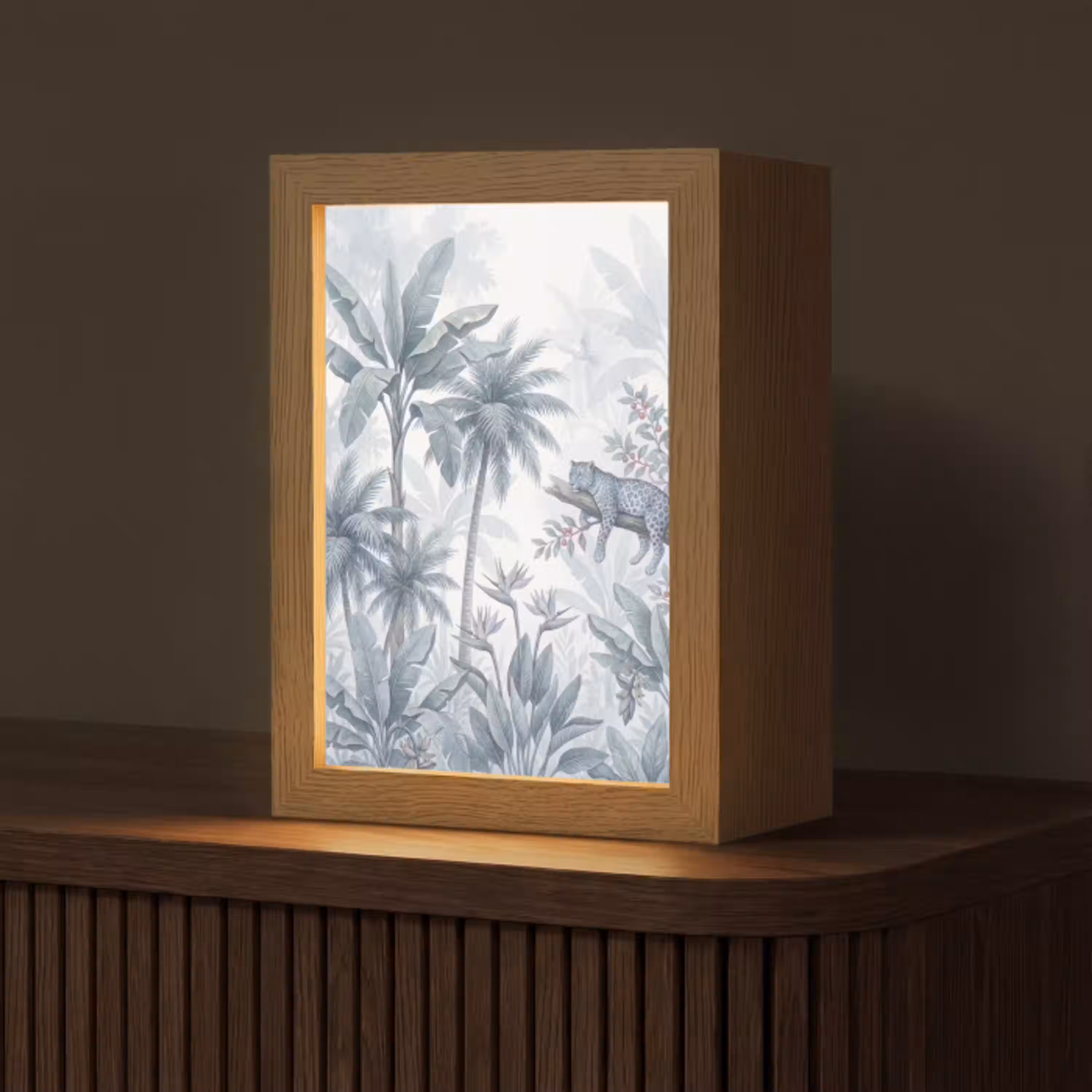 Kat - Tropisch bos - Modern - Grijs Light Box met kabel (Tafellamp) klein -z3d_website