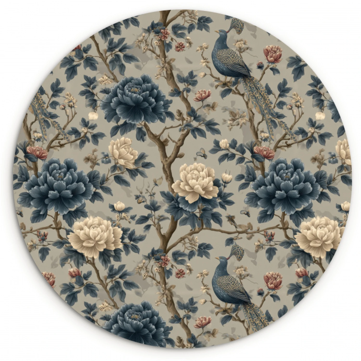 Pauw - Bloemen - Blauw Wandcirkel kunststof plaat 5mm dik klein 188 -3d