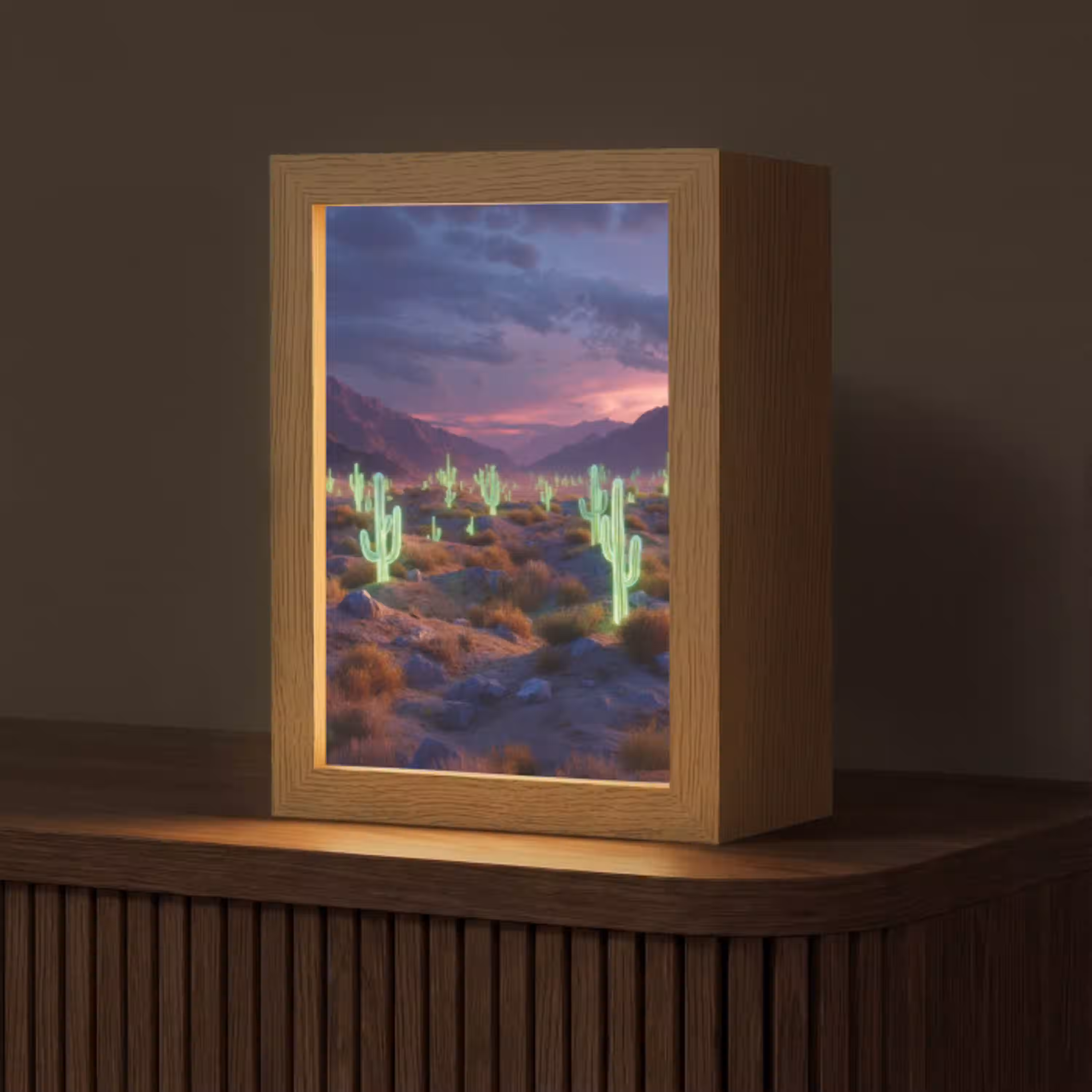 Neon cactussen - Woestijn - Zonsondergang Light Box met kabel (Tafellamp) klein -z3d_website