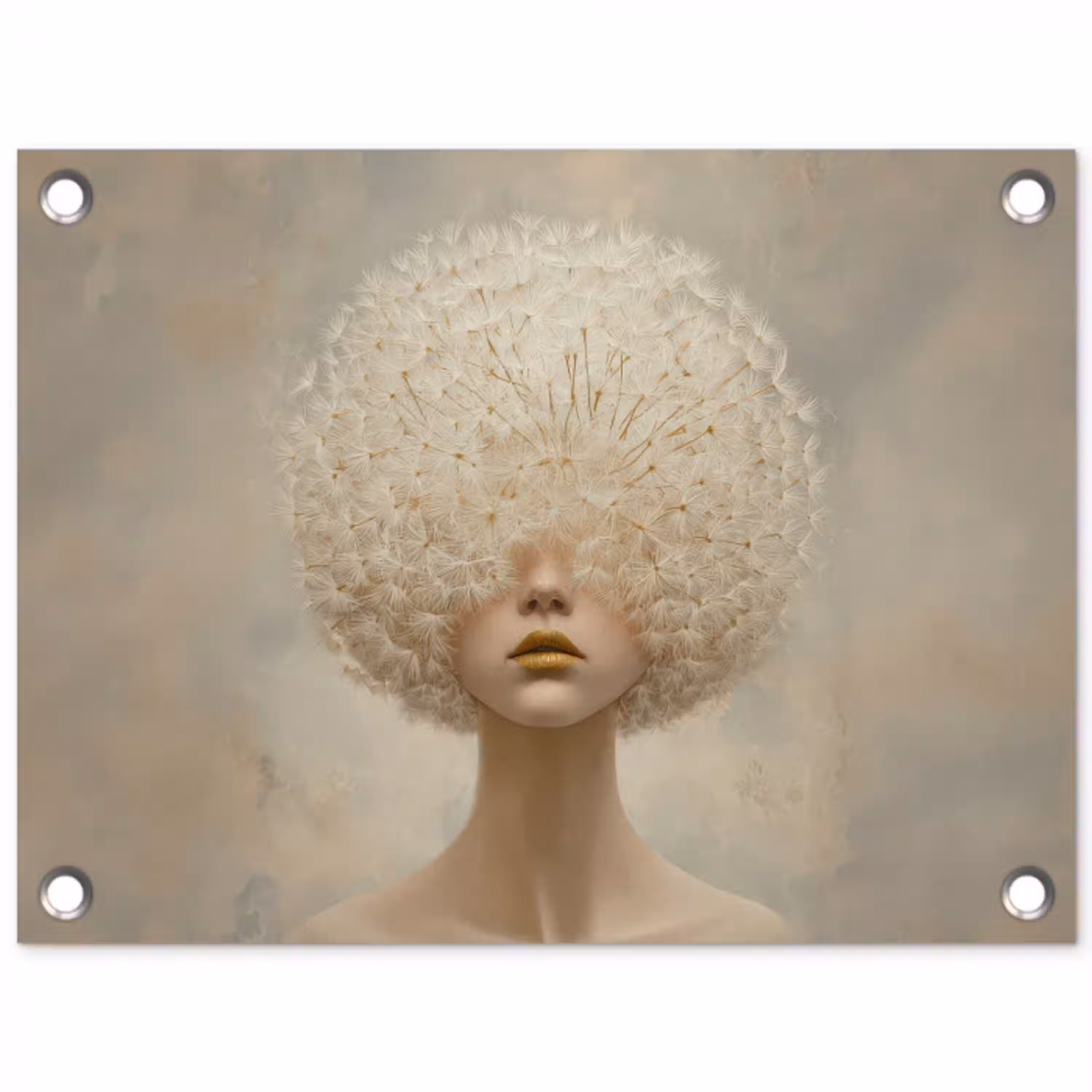 Dromerig - Beige - Paardenbloemzaadjes tuinposter los doek klein -3d