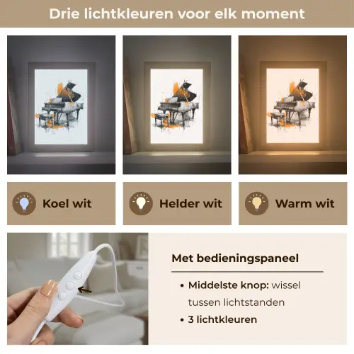 Piano - Oranje - Zwart - schets lijnen Light Box met kabel (Tafellamp) klein -USP_lichtkleurNL