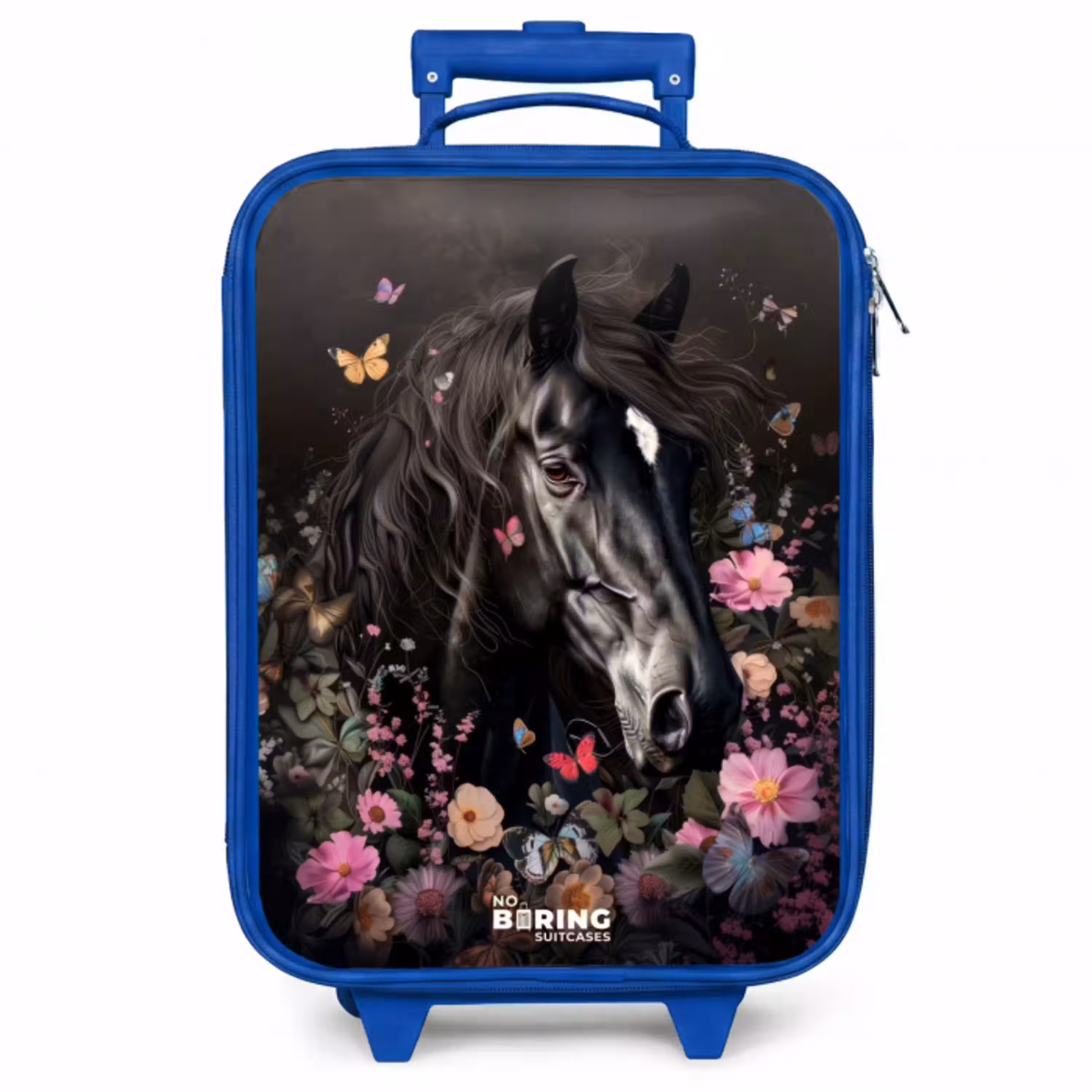 Zwart paard in bloei Kinderkoffer - Blauw klein -zzz_website3d