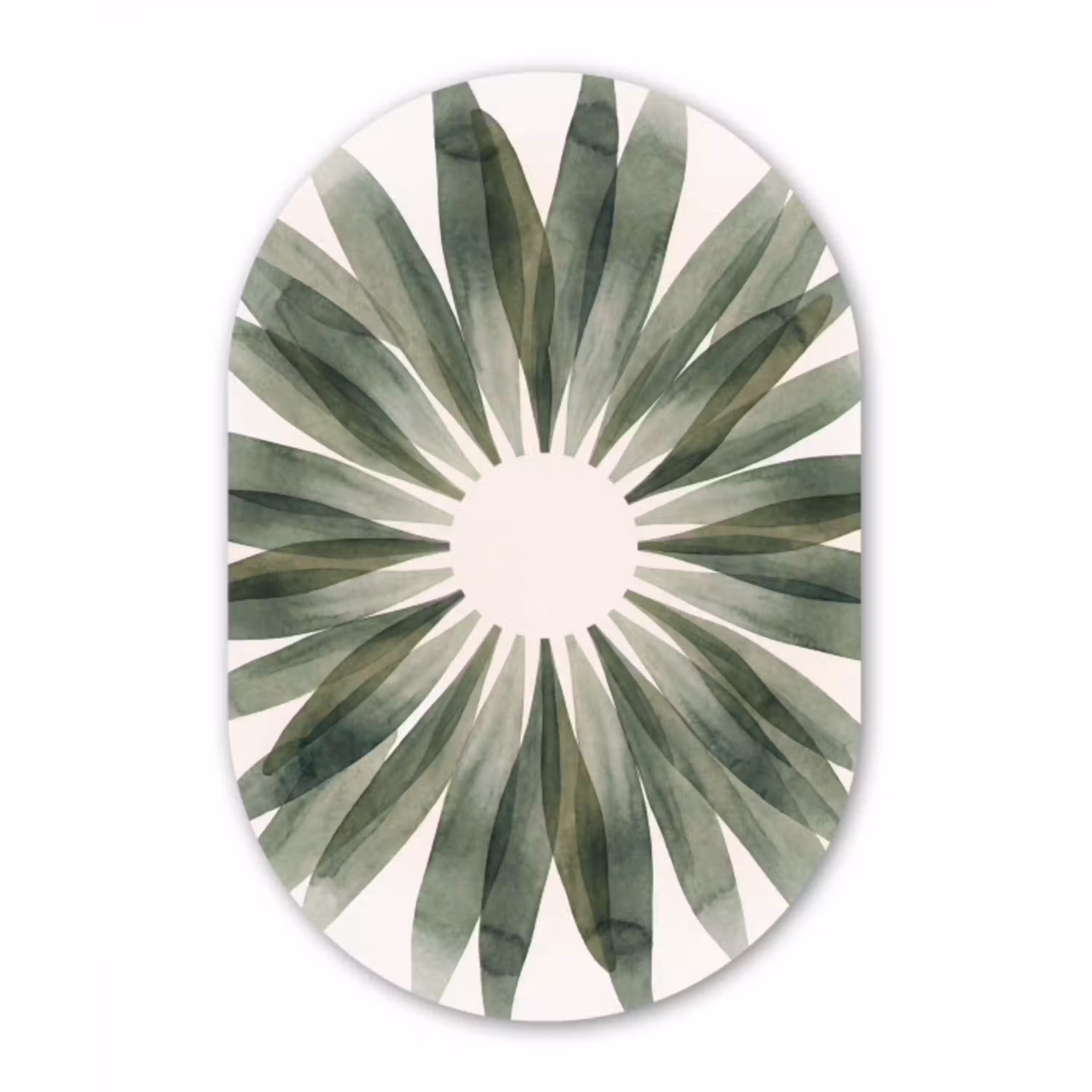 Planten - Abstract - Waterverf - Groen - Natuur Wandcirkel Ovaal Aluminium middel -3d
