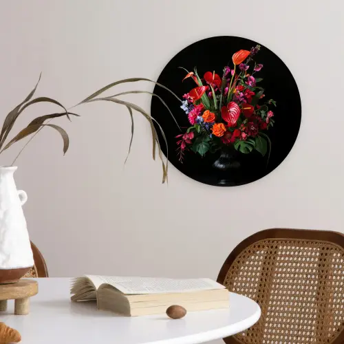 Bloemen - Boeket - Sierlijk Wandcirkel kunststof plaat 5mm dik klein -sfeer4