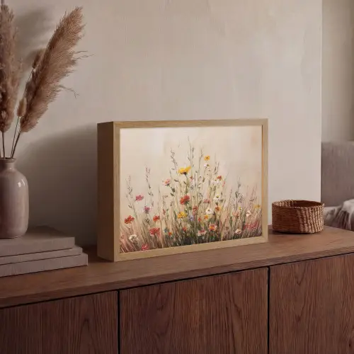 Wilde bloemen - Penseelstreken - Rustgevend Light Box met batterij (Wandlamp) middel -sfeer2