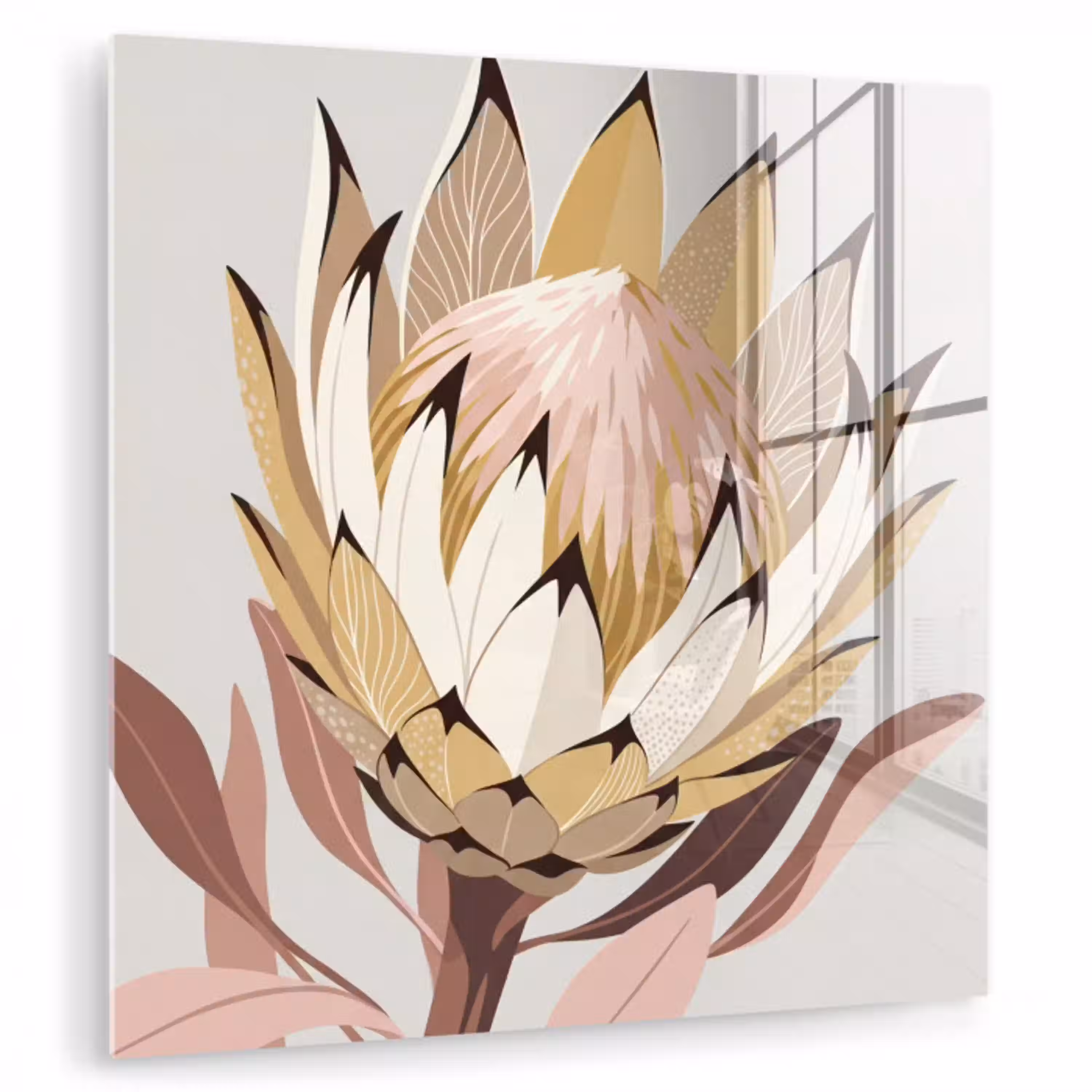 Protea - Bloem - Botanisch - Beige plexiglas 5mm klein -zzzproduct_nieuw