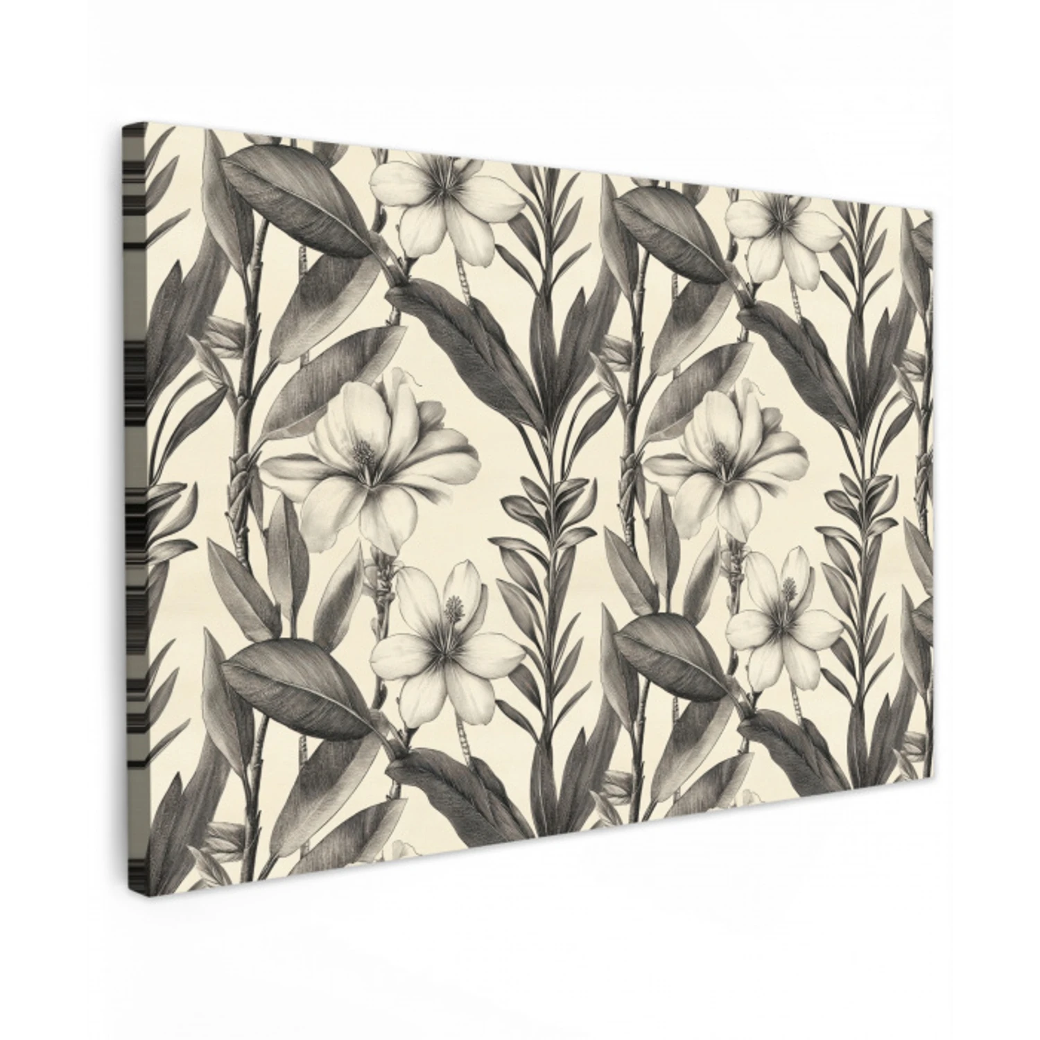 Klassiek - Botanisch - Zwart - Beige Tuinposter op houten frame 2 cm dik klein 845 -3d