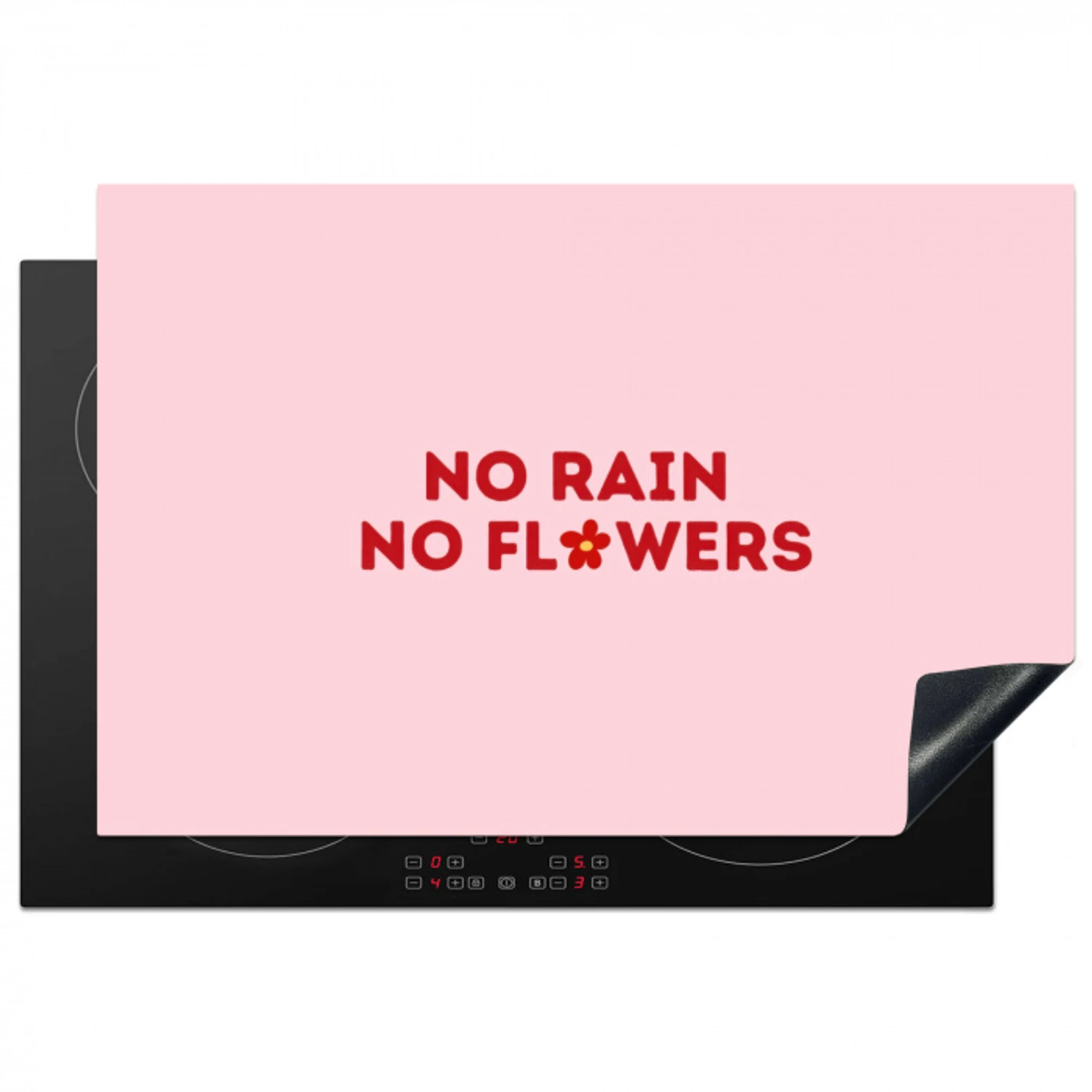 No rain no flowers - Minimalistisch - Roze - Bloem Inductie beschermer vinyl 3mm klein -3d