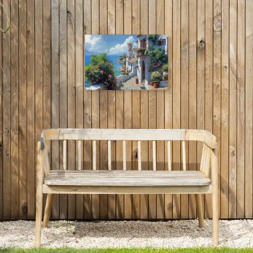 Huizen - Zee - Bomen - Bloemen Tuinposter op houten frame 2 cm dik klein -sfeer4