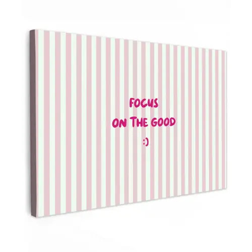 Focus on the good - Strepen - Roze - Smiley canvas 2cm klein -z3d