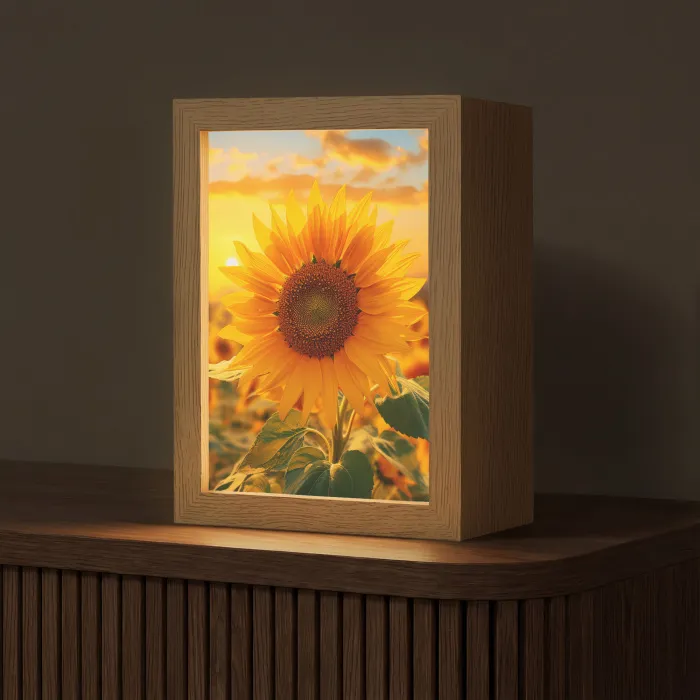 Zonnebloem - Bloemen - Geel - Bloemenveld met zonnebloemen Light Box met kabel (Tafellamp) klein -z3d_website