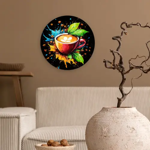Koffie - Graffiti - Drinken - Abstract Wandcirkel kunststof plaat 5mm dik klein -sfeer1
