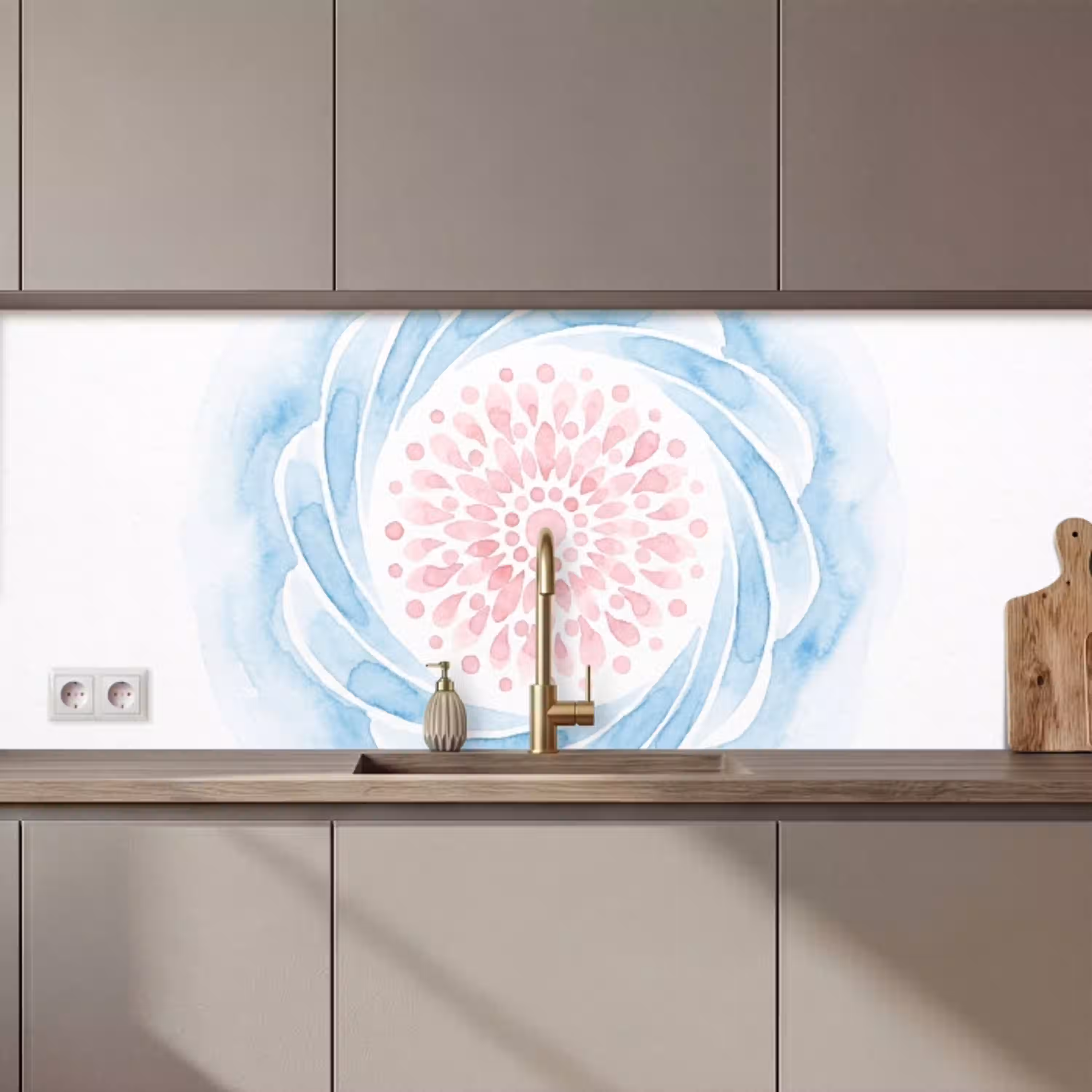 Abstract - Bloemvorm - Aquarel - Roze - Blauw keuken achterwand 2 middel zz_3dshopping