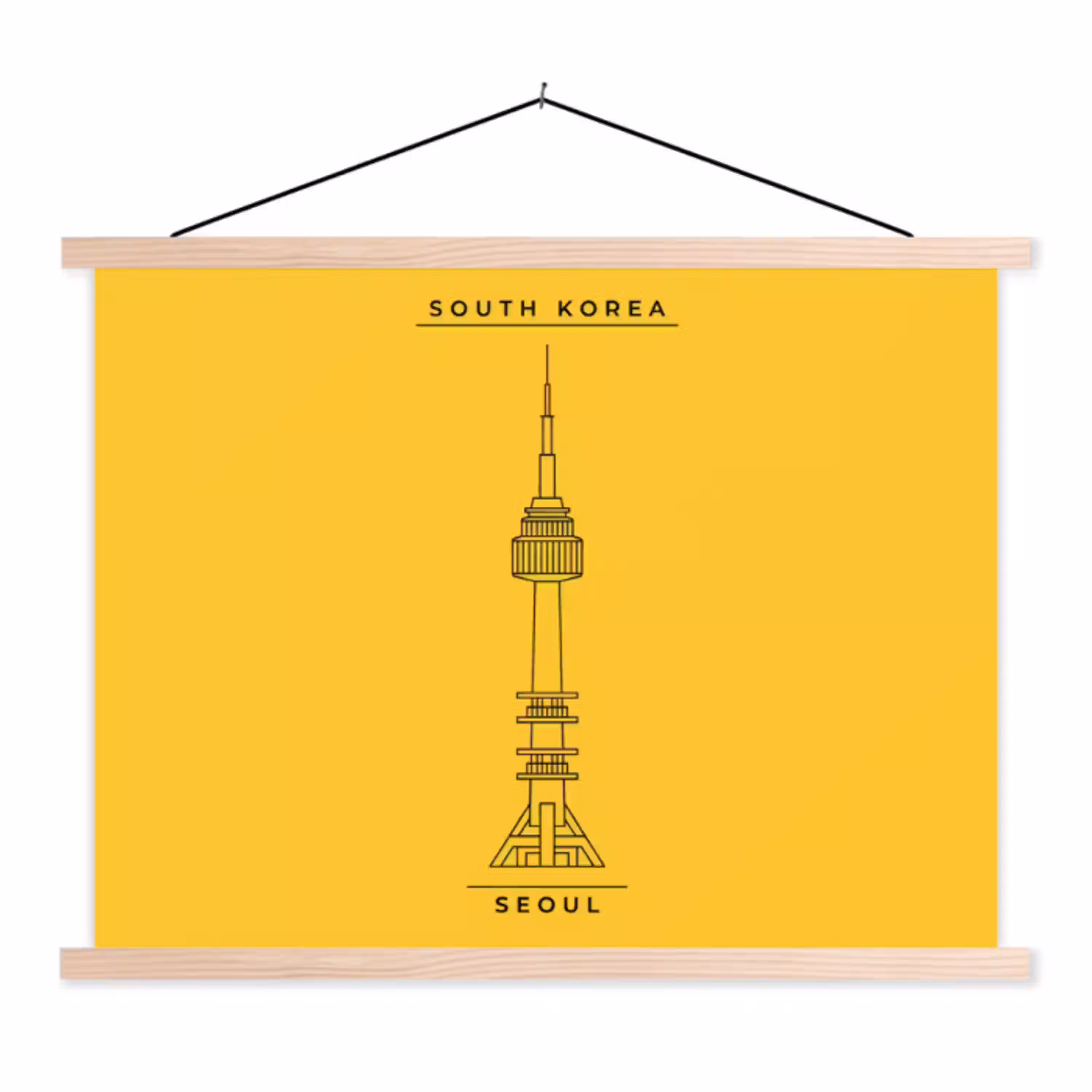 Toren - Seoul - Architectuur - Minimalistisch - Geel textielposter latten blank klein -3d