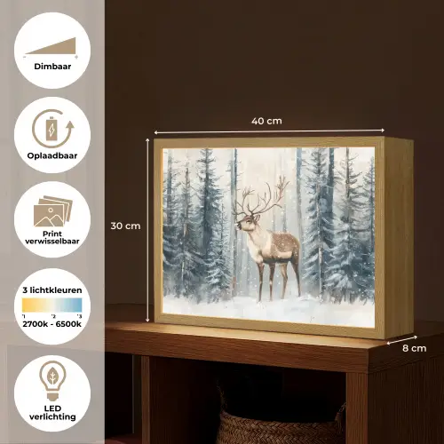 Rendier - Sneeuw - Woud - Wit Light Box met batterij (Wandlamp) middel -USP_websiteoverzichtNL