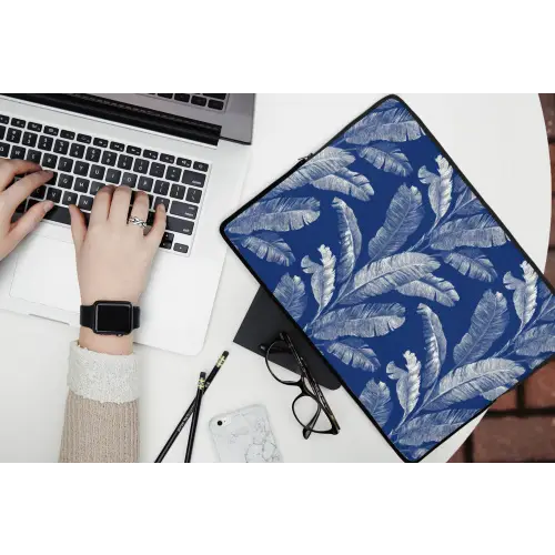 Blad - Palm - Blauw laptophoes neopreen klein 279 -bureau